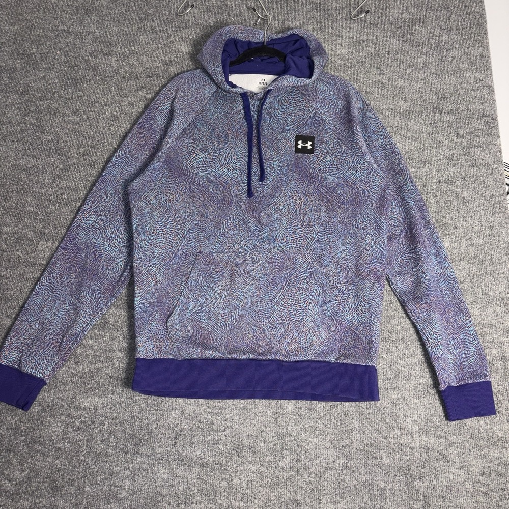 Under Armour Rival Fleece Hoodie Mens Large Purple Blue Wavy Print Pullover